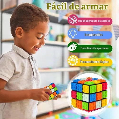 Vista 7 de Speed Cube - Cubo de ladrillo integrado de 3 x 3 x 3 pulgadas con bloques de construcción, rompecabezas de cubo mágico, juguetes creativos
