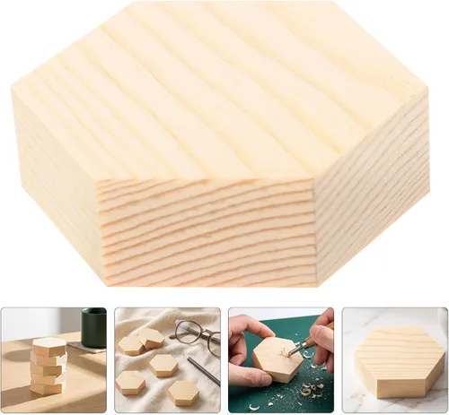 Vista 8 de 5pcs Hexagon Blocks Unfinished Wooden for Painting and Wood Burning