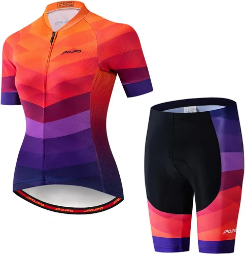 Vista 151 de Camiseta de ciclismo para mujer, manga corta y pantalones cortos de ciclismo acolchados para verano