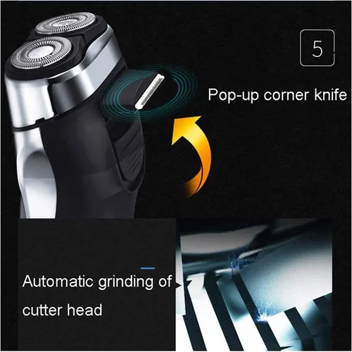 Vista 4 de Afeitadoras eléctricas para hombres, maquinilla de afeitar eléctrica para hombre, seco y húmedo, impermeable, rasuradora facial rotativa, afeitadora