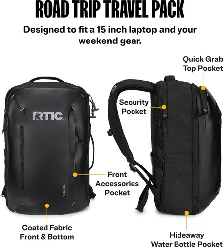 Vista 2 de RTIC Road Trip Travel Pack Mochila Bolsa para Hombre y Mujer, Negro