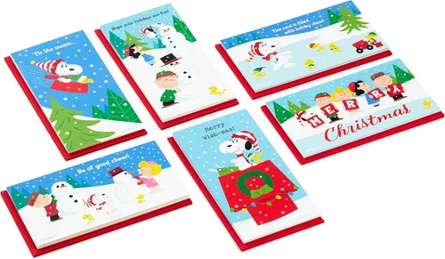 Vista 3 de Hallmark Peanuts - Juego de tarjeteros o portamonedas de Navidad, Charlie Brown y Snoopy (36 tarjetas con sobres)