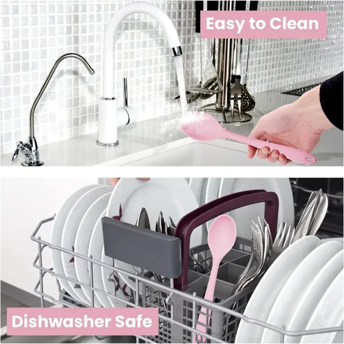 Vista 6 de Cuchara mezcladora de silicona Cuchara de cocina antiadherente para cocinar resistente al calor (rosa)