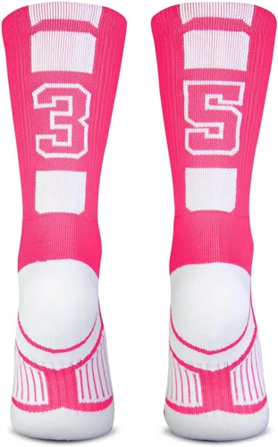 Vista 27 de ChalkTalkSPORTS Calcetines de equipo personalizados - Calcetines con números rosados Elige tu número