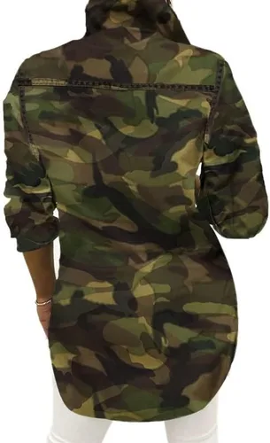 Vista 2 de SeNight Chaqueta de manga larga para mujer con dobladillo deshilachada y de jean estilo camionero