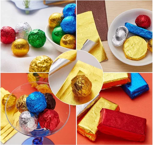 Vista 5 de 500 envoltorios de caramelo de chocolate, papel de aluminio, papel cuadrado para dulces, papel de Lolly, envoltorios de papel de lata