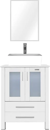 Vista 24 de eclife Armario de tocador de baño moderno de 18 pulgadas con lavabo Redondel negro