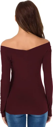 Vista 4 de Sarin Mathews - Camisetas para mujer con hombros desnudos, cuello en V sexy, corte ajustado, blusas sexys, tops ajustados.