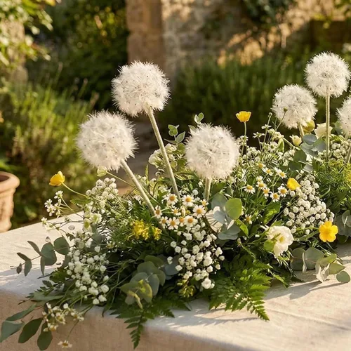 Vista 3 de TOPIA Flores Artificiales de Diente de León Hermosas Flores Falsas de Diente de León para Decoración del Hogar (4 Piezas) (Blanco)