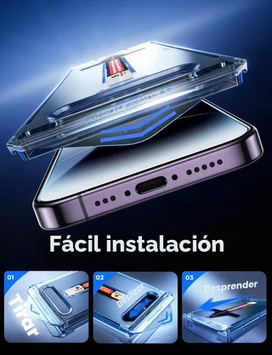 Vista 3 de MAGIC JOHN Paquete de 2 protectores de pantalla de vidrio templado para iPhone 14 Pro Max de 6.7 pulgadas, instalación con eliminación automática