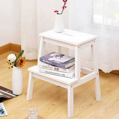Vista 2 de QQXX Taburete de madera de 2 escalones para adultos, 400 libras, taburete portátil de cocina con mango ranurado, fácil de montar, taburetes de cama