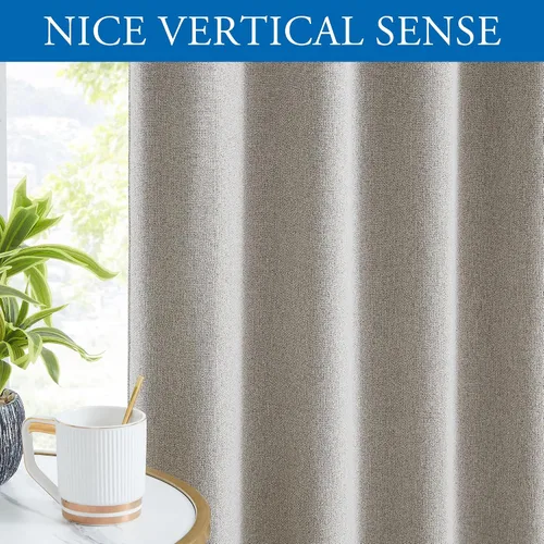 Vista 9 de Beauoop Cortinas de lino 100% opacas de 96 pulgadas de largo, 2 paneles para dormitorio, sala de estar, gris pardo con parte trasera blanca