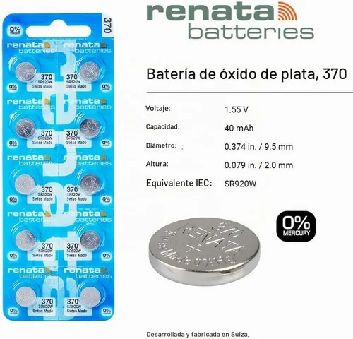 Vista 2 de Renata 370 SR920W Baterías – 1.55 V Óxido de Plata 370 Batería de reloj (2 unidades)