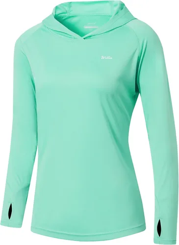 Vista 27 de Willit - Sudadera con capucha y protección solar FPU 50+ para mujer, camiseta de manga larga con FPS, ligera, para exteriores, senderismo, pesca