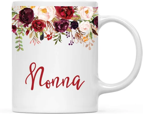 Vista 21 de Andaz Press Taza de té de cerámica para el día de la madre, regalo de 9.5 fl oz, otoño, marsala, flores burdeos, rosas, flores, tía, 1 paquete