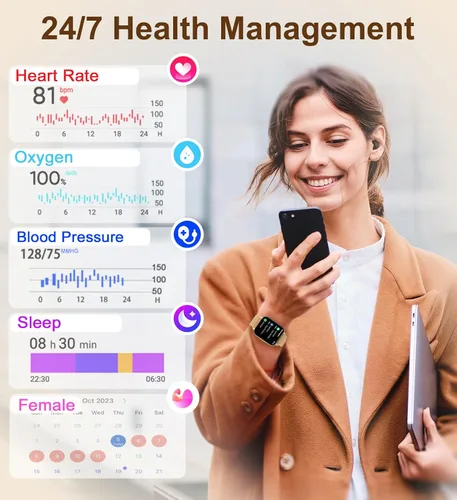 Vista 3 de Iaret Reloj inteligente (respuesta/hacer llamadas), relojes inteligentes para mujer, rastreador de actividad física con monitor de frecuencia