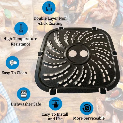 Vista 5 de Placa de parrilla de freidora de aire de 6 cuartos para freidora de aire PowerXL Vortex Pro, revestimiento antiadherente de doble capa de alta