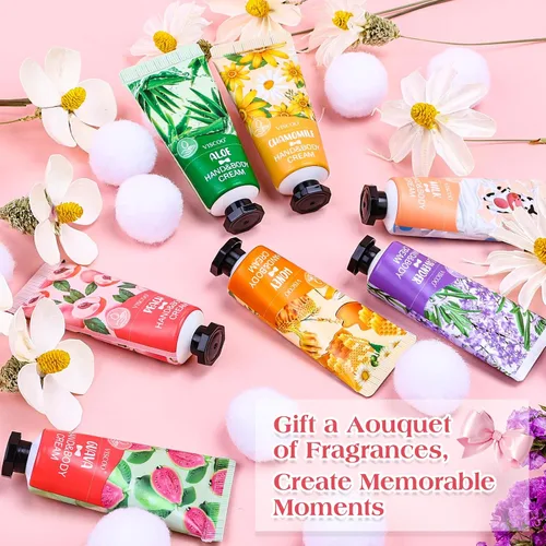Vista 6 de VISCOO Paquete de 7 regalos de crema de manos para mujeres, regalo de agradecimiento para profesores, regalos de graduación, mini loción hidratante
