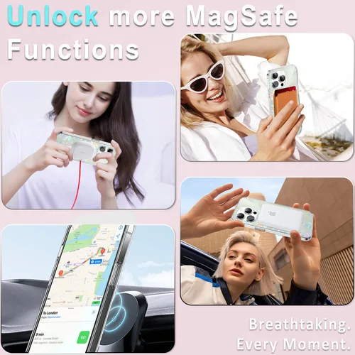 Vista 3 de Funda MagSafe para iPhone 15 Pro para mujeres y niñas, funda magnética iridiscente con purpurina iridiscente de ópalo perlado