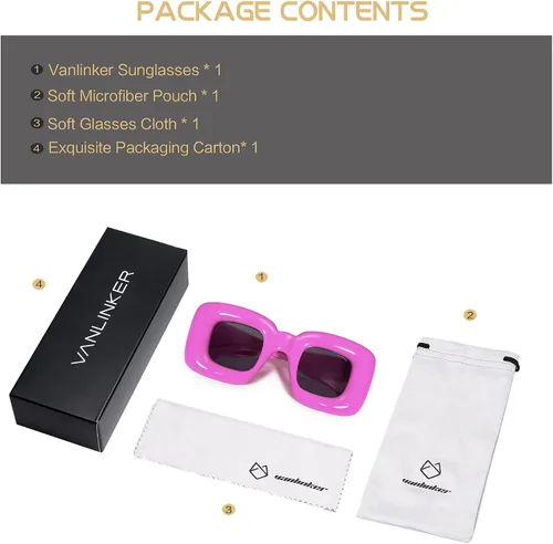 Vista 8 de VANLINKER Lindas gafas de sol cuadradas infladas para mujeres y hombres, gafas gruesas retro con marco grueso divertido máscara sombras VL9733