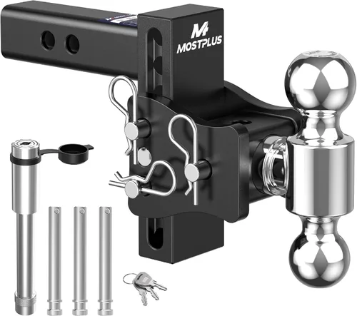 Vista 21 de MOSTPLUS Enganche de remolque de aluminio compatible con receptor de 2 pulgadas, 2 bolas con bolas de 2 pulgadas y 2-5/16 pulgadas, altura ajustable
