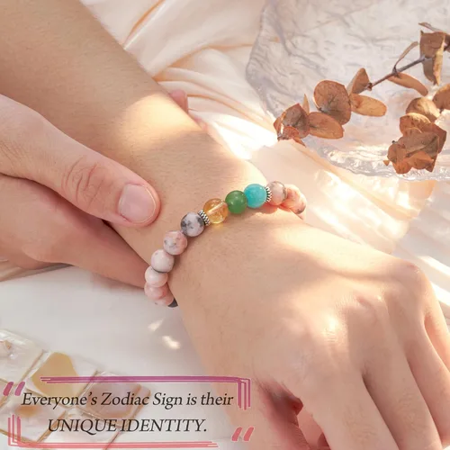 Vista 2 de ASKRAIN Pulsera del zodiaco de regalo para mujeres y niñas, joyería de cristal, pulsera de piedra natural, protección curativa, regalo de cumpleaños