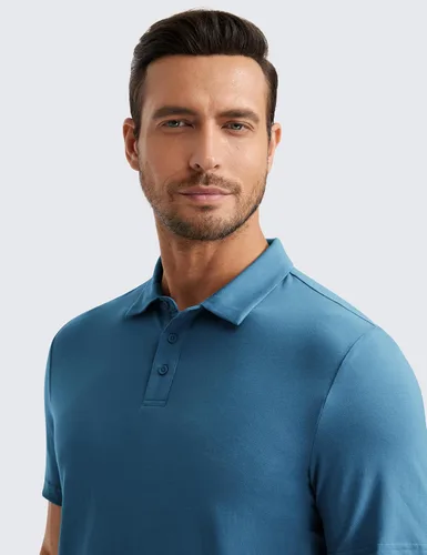 Vista 3 de CRZ YOGA Polo de golf para hombre, manga corta, absorbe la humedad, atlética, deportiva, casual, piqué