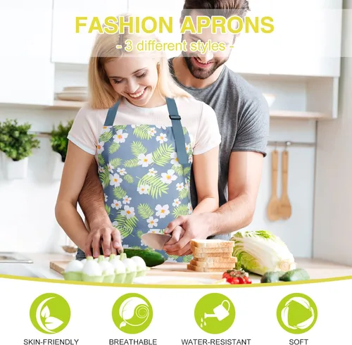 Vista 6 de BOUMUSOE Paquete de 3 delantales florales con bolsillo, delantales para mujer, impermeables, ajustables, para cocina, jardinería
