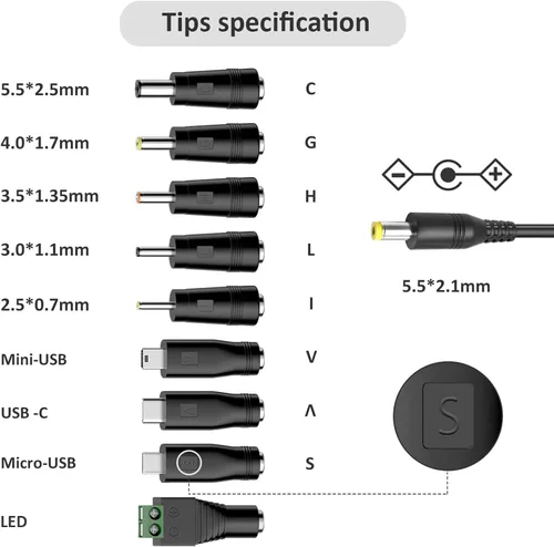 Vista 2 de Fuente de alimentación universal de 5 V, 2 A, 1 A, adaptador de CA universal, DC 5 voltios, 1.5 A, 1.2 A, 0.5 A, cable de alimentación de repuesto