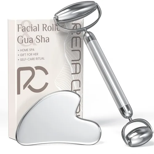 Vista 8 de Rena Chris Juego de Gua Sha y Rodillo Facial: Rodillo de Jade Anti-Rotura para Uso Duradero, Escultura de la Línea de la Mandíbula y Reducción