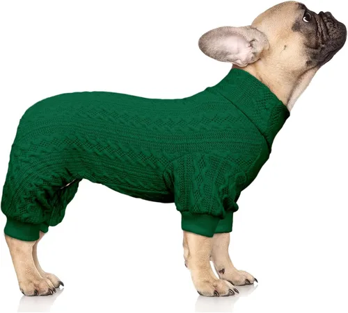 Vista 19 de Suéter de perro con cuello alto y tejido de punto, ropa para mascotas de color sólido, suéter para cachorros cálido, suéteres para perros pequeños