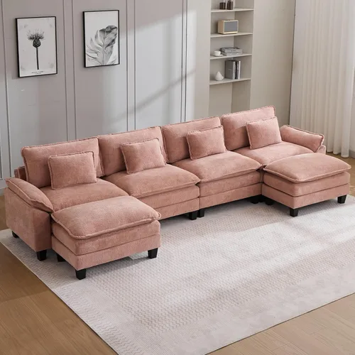 Vista 40 de Oprisen Sofá Seccional Modular, Cómodo Cloud Couch Sofá Seccional, Sofá Cama de Chenilla con Asiento Profundo con Almohadas Decorativas para Sala