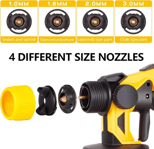 Vista 3 de Pulverizador de pintura inalámbrico sin aire para batería Dewalt de 20 V MAX (solo herramienta) HVLP con motor sin escobillas de 800 W, 4 boquillas