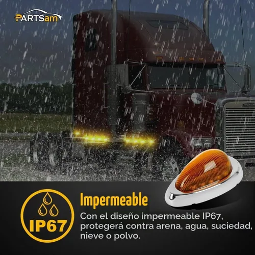 Vista 3 de Partsam Kit de luces LED de repuesto para Freightliner Century/Columbia, 5 luces rectangulares ámbar 6LED para techo de cabina + 2 luces marcadoras