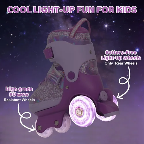 Vista 3 de Nattork - Patines de ruedas para niños pequeños, patines de tres ruedas ajustables en 4 tallas para niñas de 3 a 7 años con ruedas iluminadas Sueño