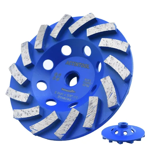 Vista 8 de 4.5 pulgadas x 5/8-11 pulgadas Eje roscado de 9 segmentos Rectificado de diamante Turbo para piedra, hormigón y mampostería (5/8"-11 roscado)