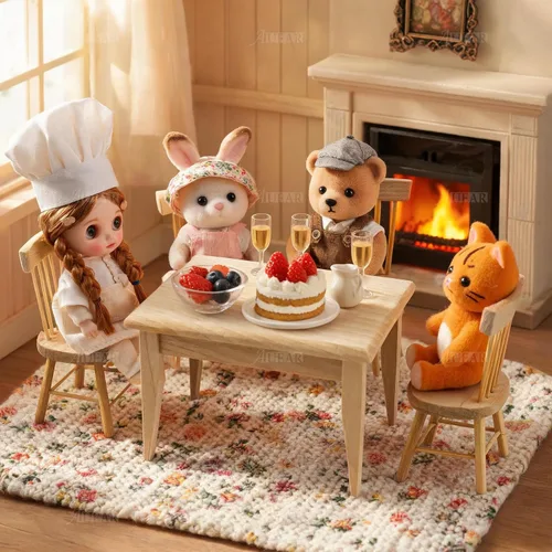 Vista 4 de AUEAR, Juego de 5 accesorios de madera para mesa de comedor en miniatura, 1 12
