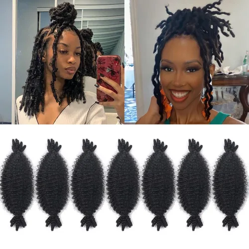 Vista 36 de Cabello afro trenzado elástico de 16 pulgadas, paquete de 3 marley twist para rastas falsas, trenzas rizadas de mariposa, cabello trenzado marley