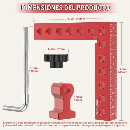 Vista 4 de Abrazaderas de esquina para carpintería, paquete de 4 abrazaderas de ángulo recto de 90 grados, cuadrados de sujeción de aluminio de 5.5 pulgadas