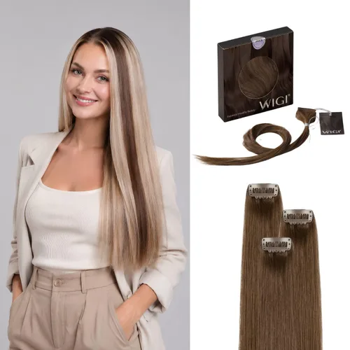 Vista 13 de WIGI 3 clips de cabello humano con reflejos, champán de 24 pulgadas #18A/60 Champaign Highlight