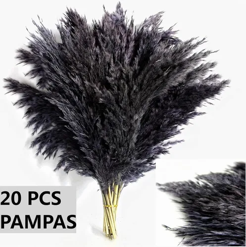 Vista 5 de Zacate de las Pampas Negro para Decoración del Hogar - Elegante Decoración Boho - Tallos de Alta Calidad de Zacate de las Pampas - Perfecto