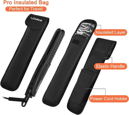 Vista 6 de LOVANI Mini plancha plana tamaño de viaje Nano Titanio doble voltaje portátil pelo para uso mundial 0.5 pulgadas alisador con bolsa de viaje