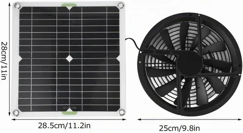 Vista 6 de Kit de ventilador de ventilación con energía solar, ventilador de escape solar de 100 W 12 V con panel para invernadero, gallinero, cobertizo