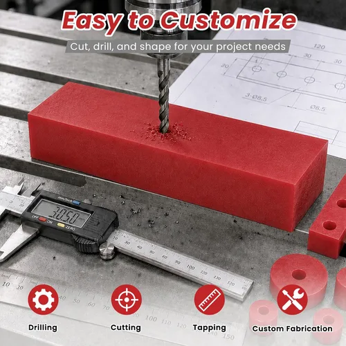 Vista 4 de 2 Pcs HDPE Plastic Blocks, 1 x 3 x 12 Inch, Red Red2Pack