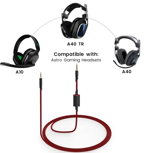 Vista 2 de weishan Cable de Reemplazo A40 para Auriculares Astro A10 A40 TR de Juegos, Cable de Audio Rojo de 3.5mm (18") con Interruptor de Silencio