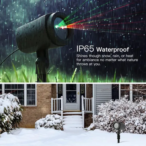Vista 3 de Luces de Proyector de Navidad al Aire Libre, 12 Patrones Navideños, IP65 Resistente al Agua, Control Remoto y Temporizador, Luz de Decoración