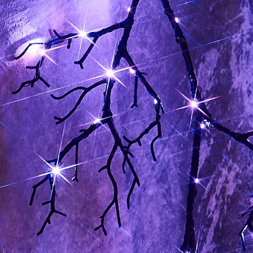 Vista 2 de Birchlitland - Guirnalda iluminada de Halloween de 6 pies con 120 luces LED bicolor naranja y morada, 8 funciones, luces de guirnalda negras
