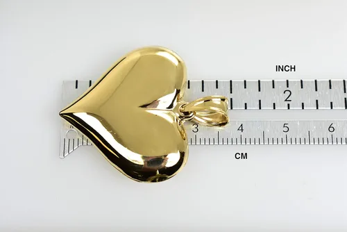 Vista 4 de CKL International - Colgante de oro amarillo de 14 quilates con forma de corazón hinchado en 3D