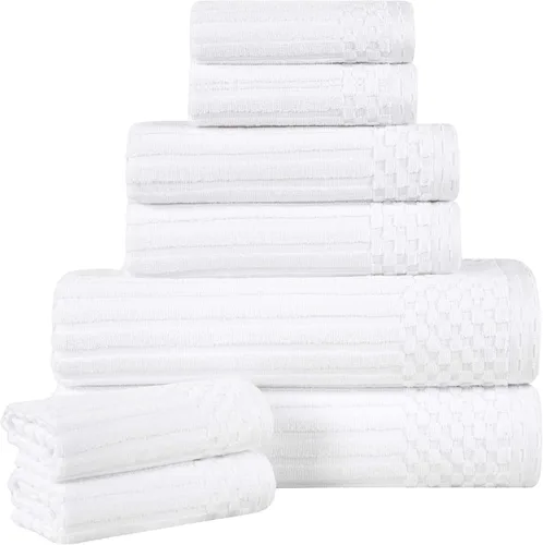Vista 23 de Superior Juego de 6 toallas de algodón sólido y acanalado, toallas de cara de 13 x 13 pulgadas, toallas de mano de 16 x 28 pulgadas, toallas de baño