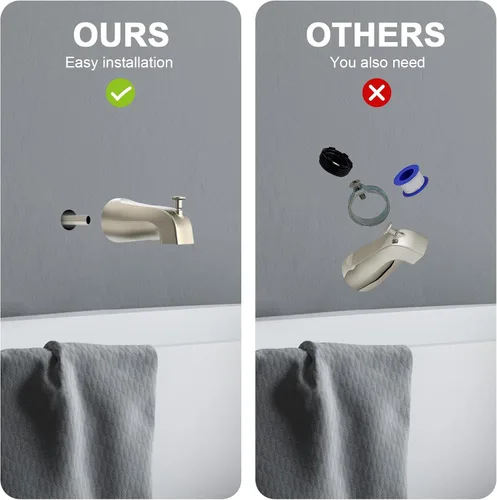 Vista 3 de Boquilla de bañera con desviador de 5 pulgadas – Reemplazo universal de grifo de bañera frontal con desviador, acabado de metal níquel cepillado